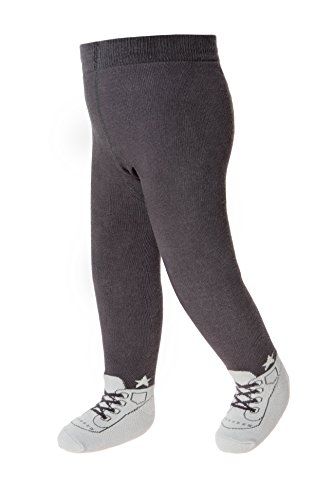 Baby Emporio - Baby Boy Tights - Soft Cotton with Shoe Look and Anti Slip Soles - 6-12 Months (Grey)