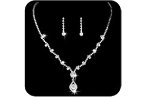 Ushiny Wedding Bride Juego de joyas Collar de cristal plateado Juego de aretes Juego de aretes Dangel para mujeres y niñas