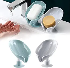 Leaf Shape Soap Holder Dish Tray for Bathroom Shower Washbasin Atcan 1 Pcs Self Draining Soap Saver Rack with Strong Suction Cup Soap Box Stand for Kitchen Accessories Items Multicolor (Leaf Soap Holder)