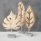 Material: Materialmix natur. 3er Set Deko Objekt Blatt Holz 14-20 cm Dekoration Aufsteller Blätter