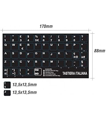 Adesivi Tastiera Layout Italiano - 4 Pezzi PVC Nero, Per