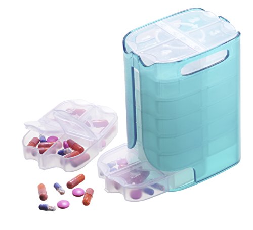 Rotho Pillendose 4 Fächer WELL BEING, Medikamentenbox für 7 Tage mit Dispensern in türkis / transparent, ca. 10 x 7 x 13 cm - 2