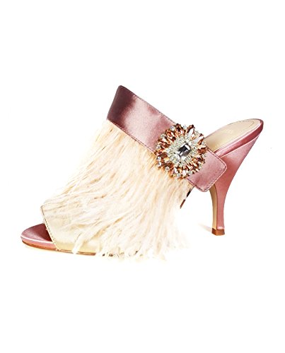 Zara Womens High Heel Mules With Feather And Brooch Detail