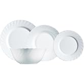 Luminarc Trianon Opal Dinnerware Set, 19 Piece | White, round, glossy finish, made in France, microwave and refrigerator safe