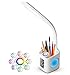 Produktbild HYCy LED-Schreibtischlampe mit USB-Ladeanschluss fuuml;r das Studium, dimmbare Hue-Tischlampe mit Uhr, Farbwechselsockel, Touch-Dimmer, Stifthalter, Thermometer, Kalender