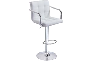 Panana Bar Stool with Armrest Swivel Chair Metal Chrome Leg Home Breakfast Stool (1, White)