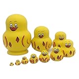 Max. Größe: Ca. 15 x 11 cm. ULTNICE 10PCS russische Nesting Dolls Matroschka Holz gelbe Ente Stapel Puppe Spielzeug