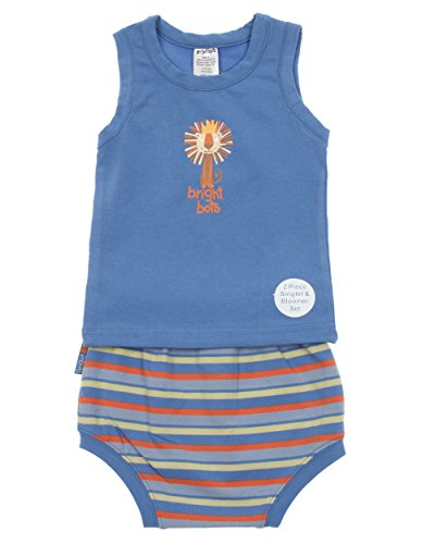 Bright Bots 0/3m Baby Boy Singlet Top and Nappy Cover 2 Pce Set - Blue Stripe