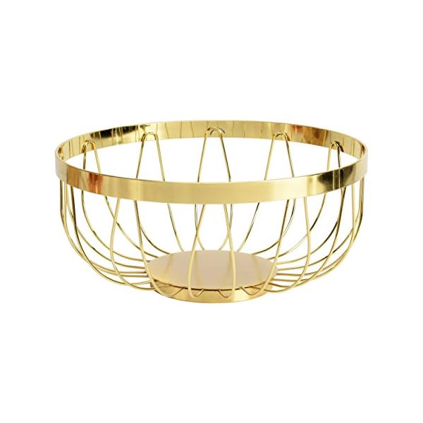 Modern House Bread Basket, Steel Gold, 22.8 x 22.8 x 8.9 cm