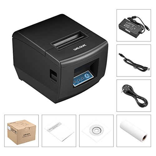 WELQUIC Impresora T  rmica del Recibo  Auto-Cort    Anchura de 80 mm s de la Velocidad de 300 mm  para Android   iOS   Windows   Linux y ESC POS  Puertos USB Serie Ethernet  Negro