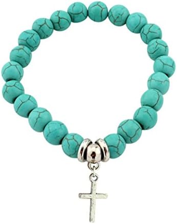 Ebijoux 2512 – Turn Croce Notes Tuchese Ankle Chain Bracelet Religious Cross Adjustable Elastic – Ideal Gift – simil Pietre Turchese