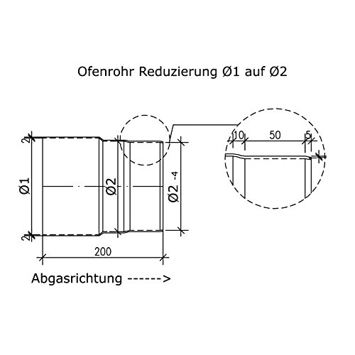 EHV Reduzierung 200 mm> 150 mm Ofenrohr Rauchrohr Schwarz - 2