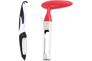 TSLRSA 1PCS Descorazonador de Manzanas,Rojo Acero Inoxidable Manzana o Pera Remover la Base de la Herramienta Para el Hogar y la Cocina con Filo Afilado Hoja（Viene con un pelador de frutas Blanco）