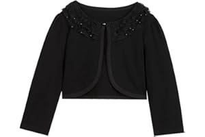 SMILING PINKER Bolero Dentelle Filles Court Cardigan 3/4 Manche Perle Garniture Enfants Gilets pour Robe de Soirée de Mariage