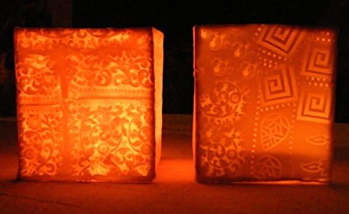 Pair of Porcelain Tealight/Tea-Light Nightlight Holders, Handmade, Semi-Translucent Cube Shaped.