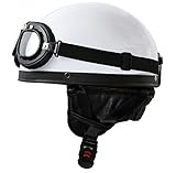 Oldtimer Motorradhelm mit Fliegerbrille in Weiß Größe M