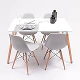 Juego de 4 sillas en color gris claro, con patas en madera de haya y asiento de polipropileno de inspiración nórdica