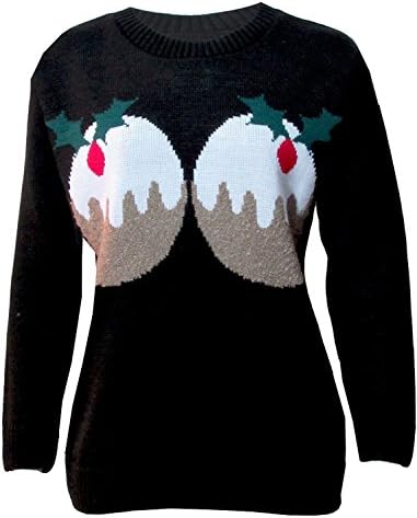 Blush Avenue® New Womens Jumper 2 Puddings Hands Off My Puddings Knitted Xmas Novelty Sweater Season Greeting Build Plus Size UK 8-26 (Black Pudding, UK XXXL 24-26)