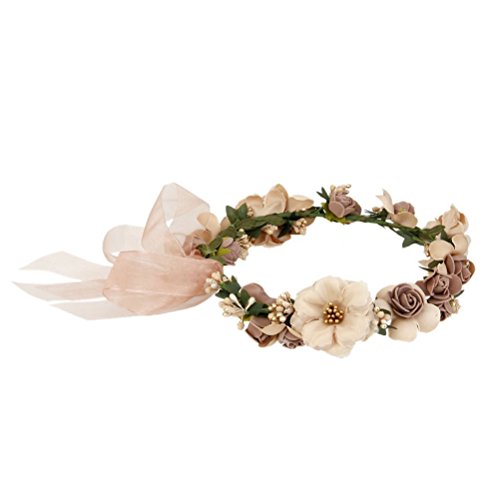 WINOMO Garland Handmade Stoff Rose Blume Perlen Hochzeit Party Band Stirnband für Bridemaid - 2