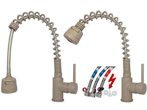 Preisvergleich Produktbild Niederdruck Mischbatterie Spültischarmatur Küchenarmatur ausziehbar Einhebelmischer Wasserhahn Spiralarmatur Gastro Küchen Armatur schwenkbar mit 2 Strahlarten Untertischgerät in Granit Beige 8052