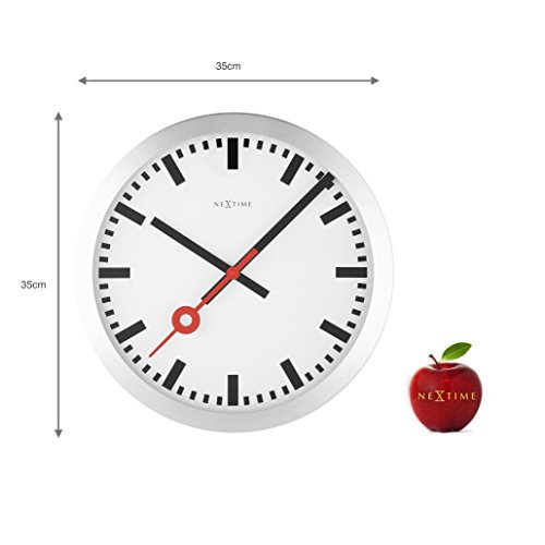 Nextime Station Wanduhr, Bahnhofsuhr ohne Ziffern, Uhr mit schleichendem Zeiger, Aluminium, Ø 35 cm, 3999 - 9