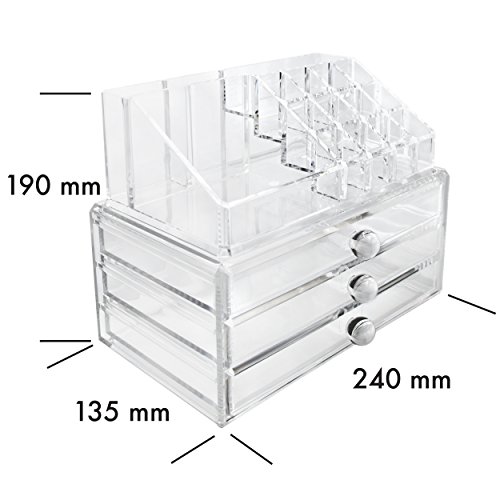 VENKON – Sortierkasten Organizer Aufbewahrungssystem mit 16 Fächern & 3 Schubladen – Kratzfester Transparenter Acryl – ca. 24 x 16 x 19 cm - 3