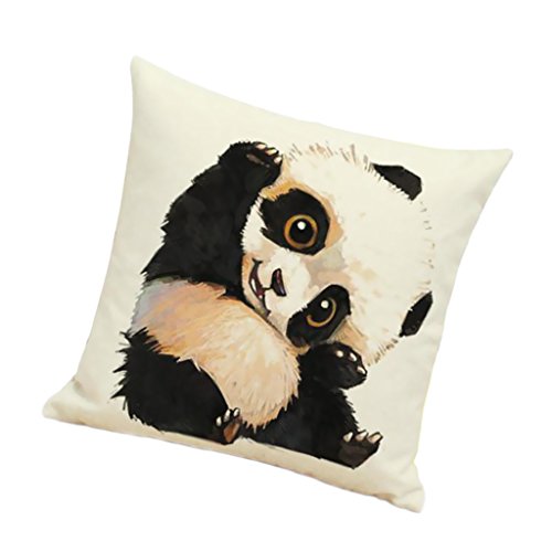 Niedlichen Panda Tier Gedrucktes Leinen Quadrat Kissenbezug Sofa Kissen Hülle Dekor – 01 - 7