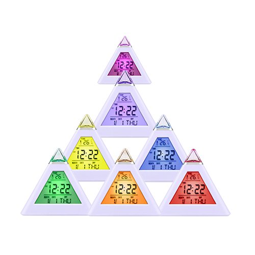HAMSWAN Digitaler Wecker mit 7 farbwechselnden LEDs Zeigen Zeit Datum Temperatur (3xAAA Batterien für Stromversorgungen aber nicht im Lieferumfang) - 8