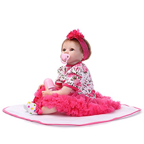 NPKDOLL Reborn Baby Doll Soft Silicone Vinyl 22inch 55cm Magnetic Mouth Lifelike Boy Girl Toy Red Flower A1UK