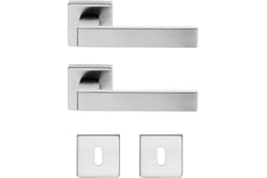 BRICOLEVA.IT Bricolevante Maniglie Porta Interna Disponibile in più Varianti vendute in set - Maniglia Quadrata per Porte (Quadrata, Cromo Satinato)