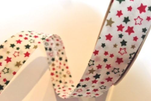 Fany White Christmas Star Pattern 100% Cotton 30mm Bias Binding on a 25m Roll