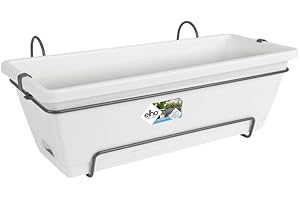 elho Barcelona Allin1 50 Balcony Planter - with Saucer and Hanging rack - 100% Recycled Plastic - Ø 49.5 x H 18.5 cm - White/White