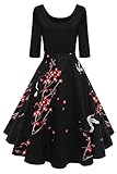 kleider 50er jahre style Vintage knielanges Kleid, Cocktail- & Partykleider mit rockabilly geblümten Rock