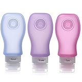 Kitdine Silicone Travel Bottles Squeezable & Refillable Travel Containers For Shampoo, Conditioner, Lotion, Toiletries -TSA Airline Carry-On Approved (Blue,Purple,Pink, 3oz)