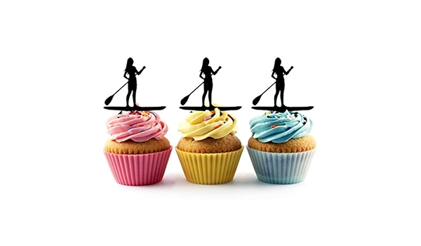 Innovedesire Stand Up Paddle Board Girl Silhouette Party Wedding Birthday Acrylic Cupcake Toppers Decor 10 Pcs Amazon Co Uk Toys Games