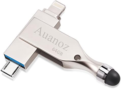 IOS Flash Drive 64GB USB 3.0 Memory Stick with Inductive Touch Head,Lightning Connector Ready for iPhone iPad Android and PC, Auanoz External Storage Memory Stick (Silver)