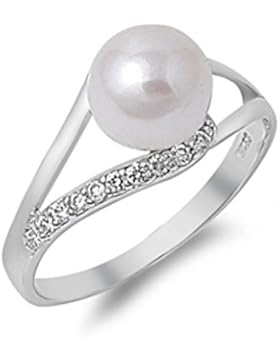 Ring aus Sterlingsilber mit Zirkonia - Perle mit Klarem Zirkonia