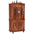 REKHA ART AND CRAFT Solid Sheesham Wood Temple for Home | Temple for Pooja Room with Extra Storage Space | Floor Mount Temple for Hallway | Honey Finish