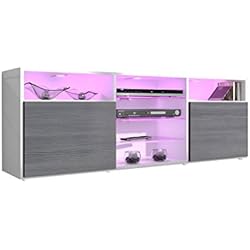 Meuble TV Bas Granada, Corps en Blanc en Haute Brillance/Façades en Avola-Anthracite