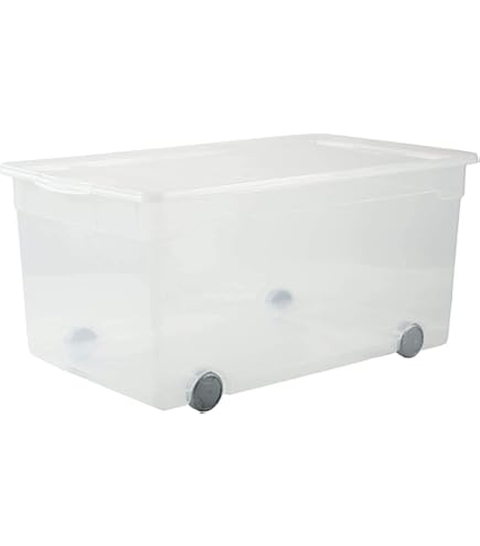 Rotho Roller 6 Set van 2 opbergboxen 57l met deksel en wielen, Kunststof (PP) BPA-vrij, transparant/groen, 2 x 57l (60.0 x 40.0 x 37.0 cm