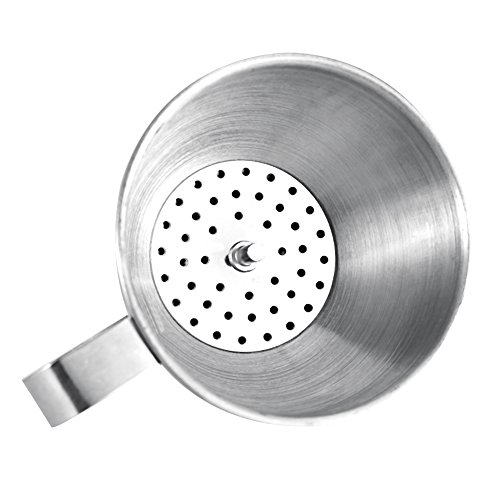 Trichter aus Edelstahl mit Siebeinsatz und Henkel, Trichterauslaufsdurchmesser 1.5 cm, Durchmesser 15 cm - 2