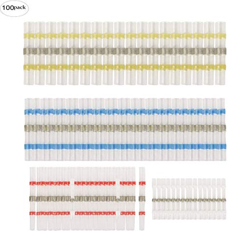 Eagles 100pcs Cosses Electriques Souder Gaine Thermorétractable Terminaux Cuivre Electrique,25 Rouge, 25 Bleu, 25 Blanc, 25 Jaune Fil Câble Connecteur