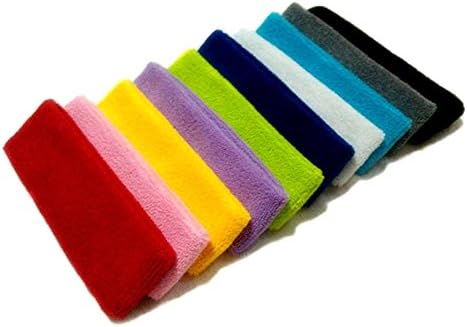 Rommaner 10 Pcs Multicolor Sports Cotton Headbands Sweat Absorbing Bands Head Sweat Brace for Football Basketball Tennis Running Golf Exercises