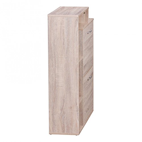 FineBuy Moderner Schuhkipper Holz 2 Fächer Sonoma Eiche 12 Paar Schuhe | Schuhschrank 85 x 24 x 93 cm | Schuhkommode Flur mit Ablage Regal - 4