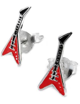 SL-Silver Kinder Ohrringe rote E-Gitarre 925 Silber in Geschenkbox