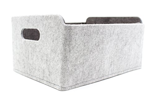 Hochwertiger, faltbarer Aufbewahrungskorb von Luxflair® aus edlem, zweifarbigem Filz in graumeliert/dunkelgrau (+ weitere Farben). Länge 30cm, Breite 24cm, Höhe 15cm. Aufbewahrungskorb, Ordnungsbox, Regalbox, Faltbox, Spielzeugkorb, Filzkorb, Briefkorb. Besonders pflegeleicht: waschbar bei 30 - 2
