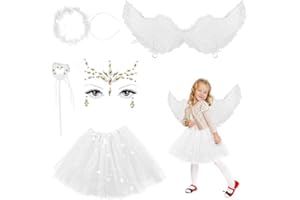 Luchild Angel Wings and Halo for Kids 5pcs Fancy Dress Up Dress Halloween Party Costume for Girls