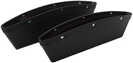 2 PCS Car Seat Catcher and Gap Filler, Car Pocket Organizer Between Seat &amp; Console, PU Leather Automobile Storage Interior Car Accessories, Black
