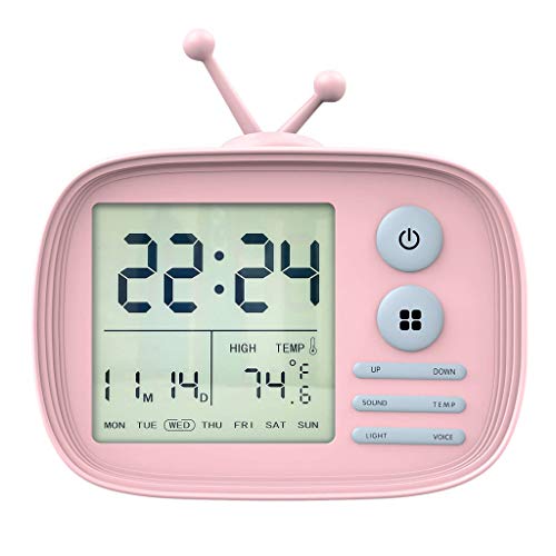 Preisvergleich Produktbild Aufwachen Licht Lichtwecker mit 5 Klingeltönen und 2 Hintergrundbeleuchtung LED Nachtlichter Voice Broadcast Anzeige Uhrzeit Datum Temperatur Nachttischlampe USB Wiederaufladbare Digitaluhr,Pink