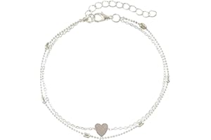 LJFEA Tobillera Doble, de Plata, con Perlas, Estilo Bohemio, Pulsera para el Tobillo, Cadena con Cuentas, para pie, joyería, para Mujeres y niñas Tobillera Extensible